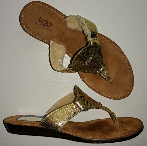 UGG Australia Shearling Leather Flip Flops - Picture 1 of 4